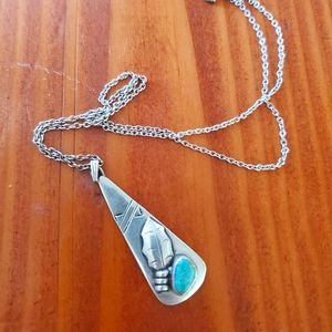 Vintage silver and turquoise pendant necklace